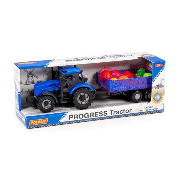 Traktor PROGRESS mit Anhänger und Gemüse, Schwungantrieb (box)