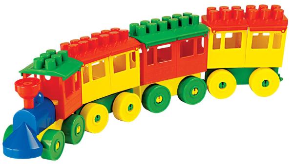 Baustein Eisenbahn mit drei Waggons