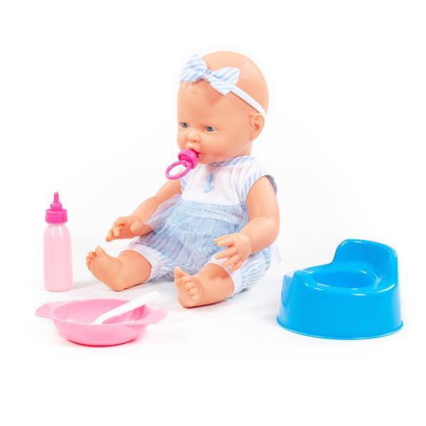 Fröhliche Baby Puppe, 35 cm mit Schnuller und Zubehör, 4 Teile (Box)