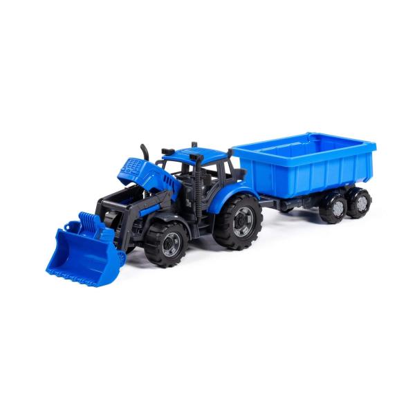 Traktor PROGRESS mit Schaufel und Kippanhänger blau (Box)