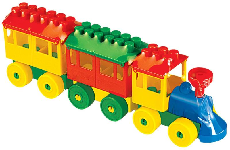 Baustein Eisenbahn mit zwei Waggons