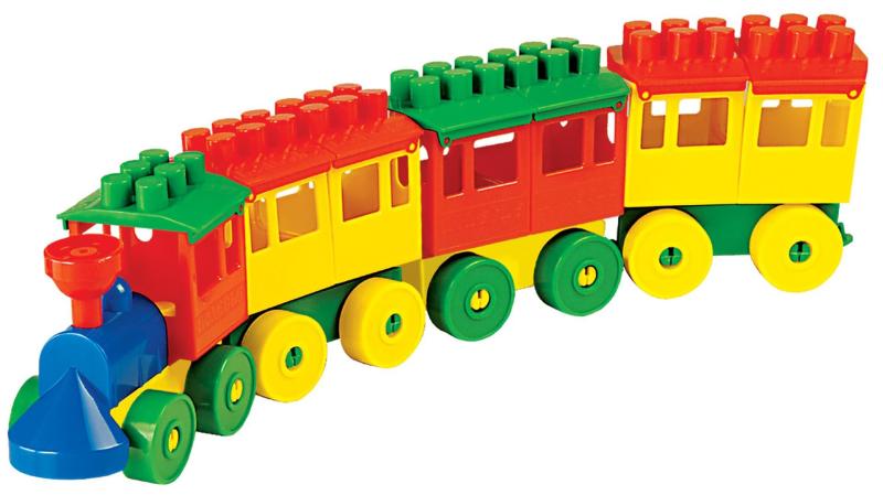 Baustein Eisenbahn mit drei Waggons