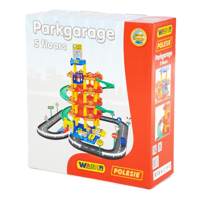 Parkgarage mit 5 Spielebenen, 3 Fahrzeugen, 2,7 m Spielstrasse und Zubehör