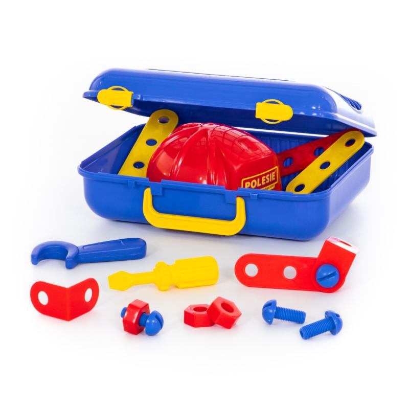 Werkzeugset mit Helm Kinderspielzeug 43177 POLESIE Werkzeugkoffer-Set 17-tlg 