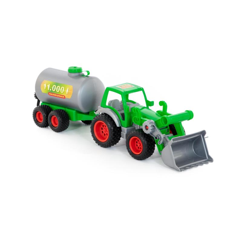 Farmer Techn Traktor mit Frontschaufel und Fassanhänger
